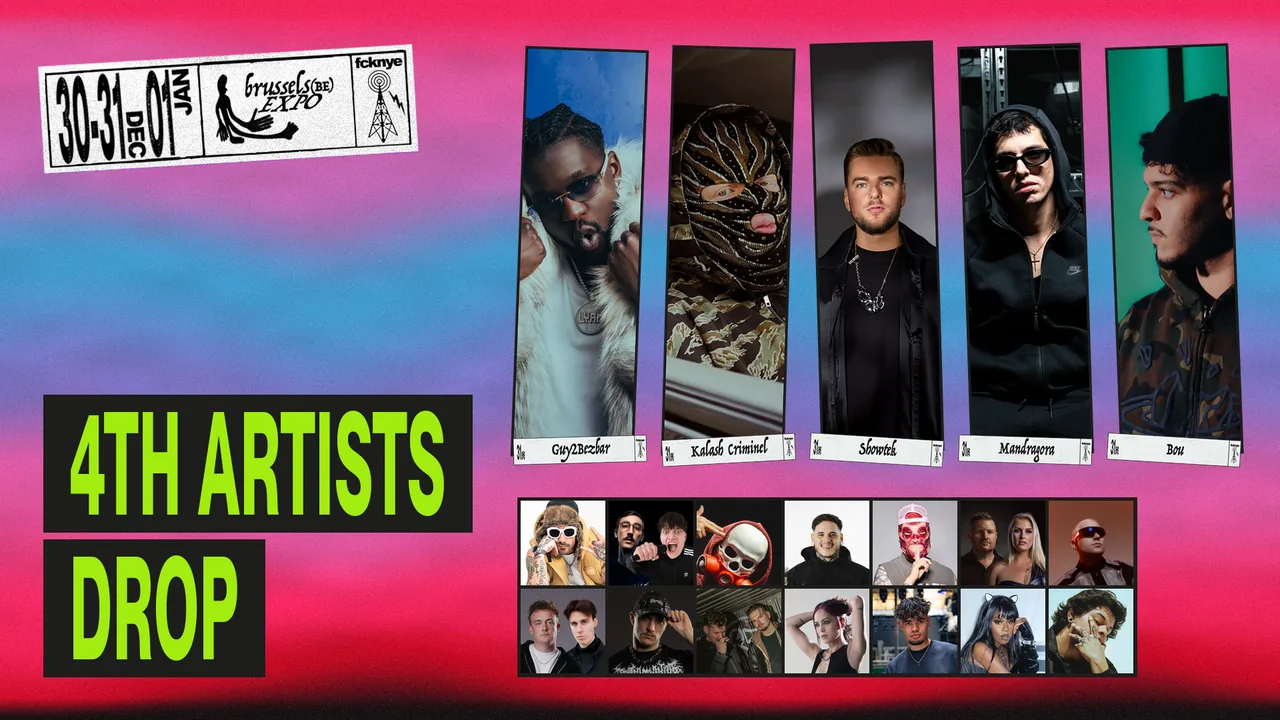 4TH ARTISTS DROP artwork with photos of Guy2Bezbar, Kalash Criminel, Showtek, Mandragora, Bou and more and their name labels