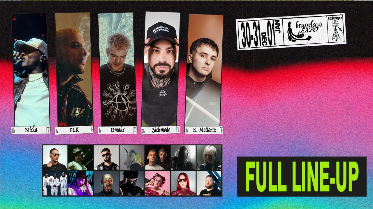 FULL LINE-UP artwork with photos of Niska, PLK, OMAKS, Sickmode, K Motionz, Hard Driver and more and their name labels