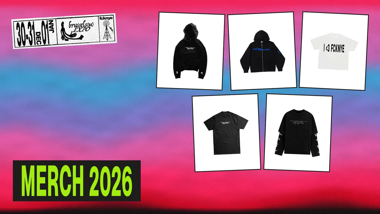 MERCH 2026 artwork with the Hoodie, Zip Hoodie, T-shirt and Long Sleeve T-shirt on white cards