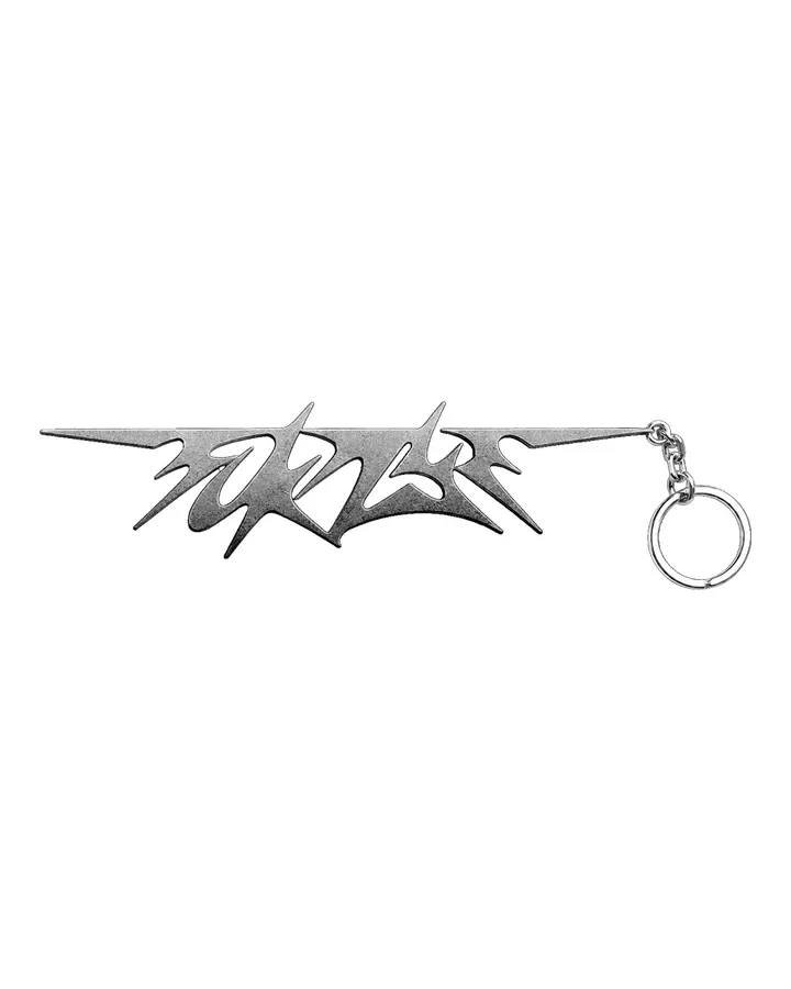 Silver metal key ring shaped like the FCKNYE Festival logo