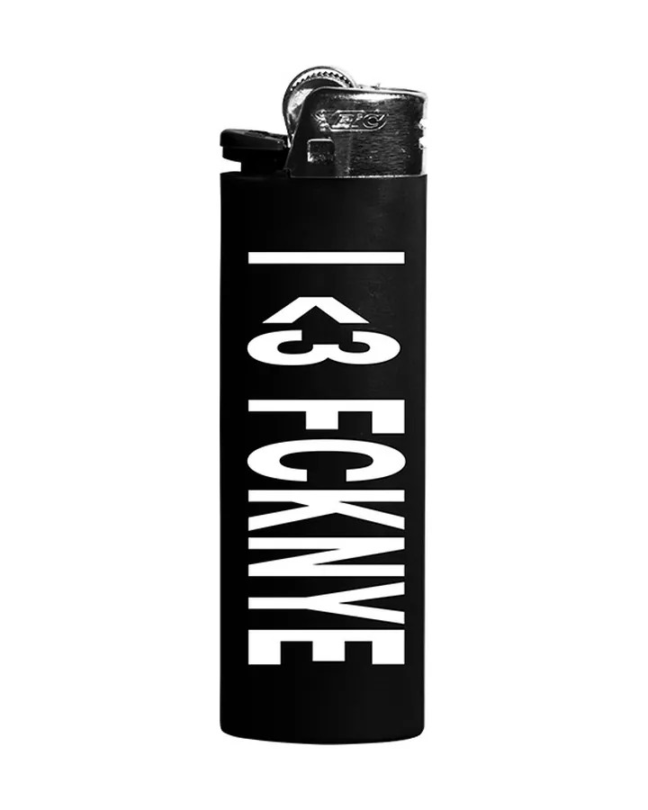 Black lighter · I <3 FCKNYE printed in white
