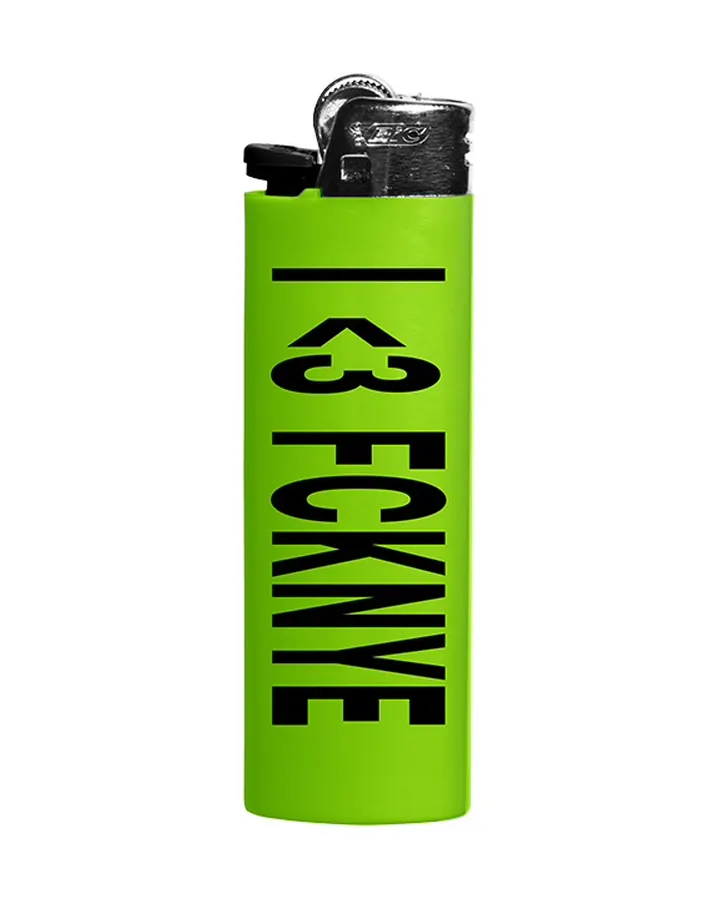 Lime green lighter · I <3 FCKNYE printed in black